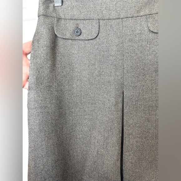 Vtg J.CREW 100%Wool Herringbone Skirt A-Line Brown Tan Vintage Blue Label Pleat - Picture 2 of 9